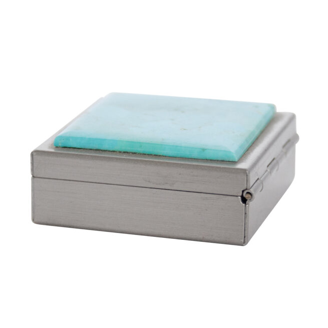 Square Navajo Turquoise Silver Box - Image 7