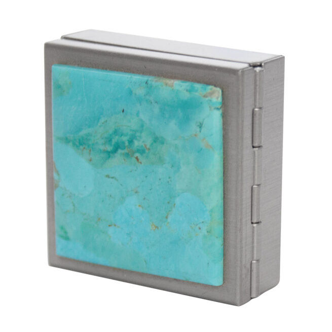 Square Navajo Turquoise Silver Box - Image 4