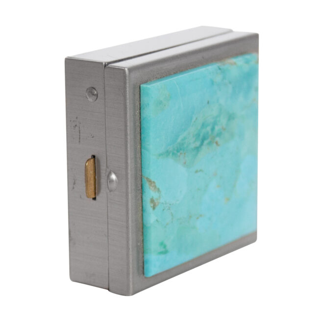 Square Navajo Turquoise Silver Box - Image 3