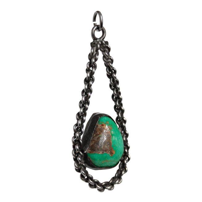 Hollow Silver Teardrop Turquoise Pendant - Image 2
