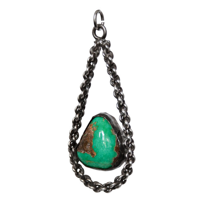 Hollow Silver Teardrop Turquoise Pendant - Image 3