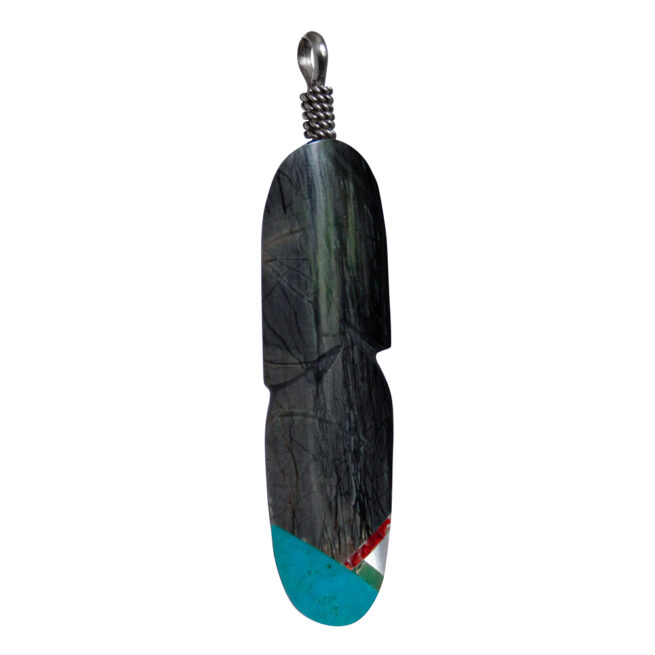 Picasso Jasper Zuni Inlay Feather Pendant - Image 2