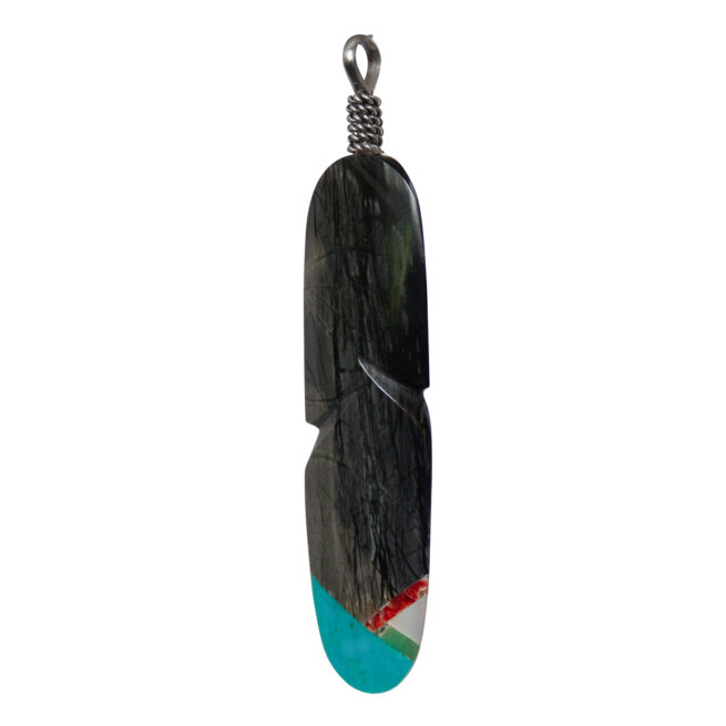 Picasso Jasper Zuni Inlay Feather Pendant - Image 3