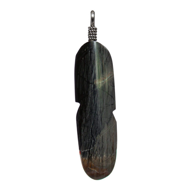 Picasso Jasper Zuni Inlay Feather Pendant - Image 4