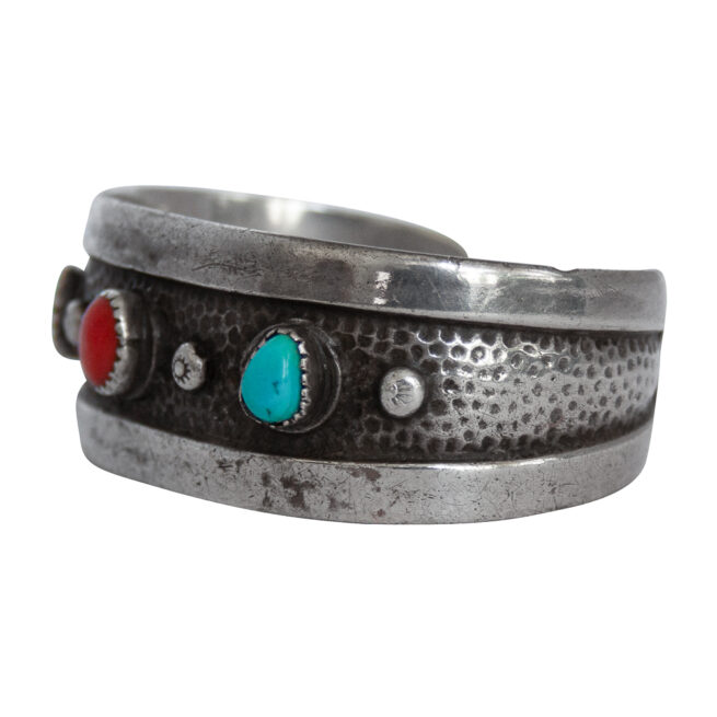 Turquoise Coral Navajo Cuff Bracelet - Image 3