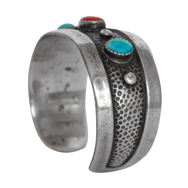 Turquoise Coral Navajo Cuff Bracelet - Image 6