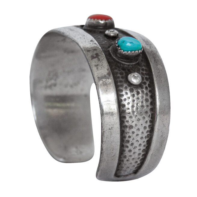Turquoise Coral Navajo Cuff Bracelet - Image 5