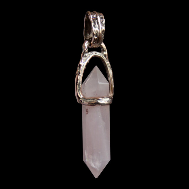9K Gold Double-Terminated Rose Quartz Pendant - Image 2