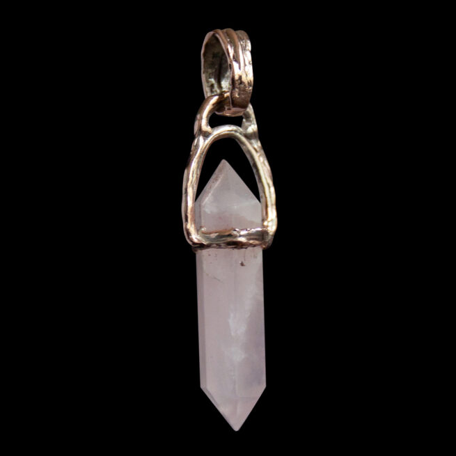 9K Gold Double-Terminated Rose Quartz Pendant - Image 3