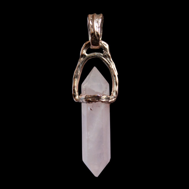 9K Gold Double-Terminated Rose Quartz Pendant - Image 4