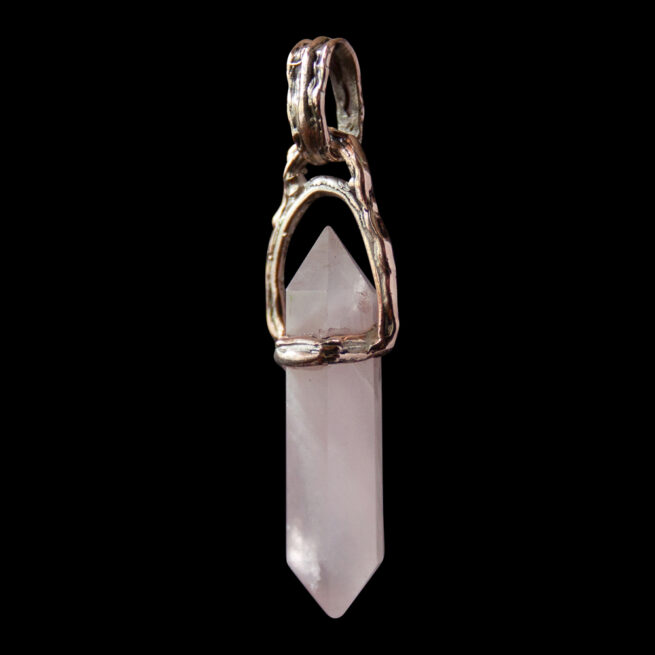 9K Gold Double-Terminated Rose Quartz Pendant - Image 5