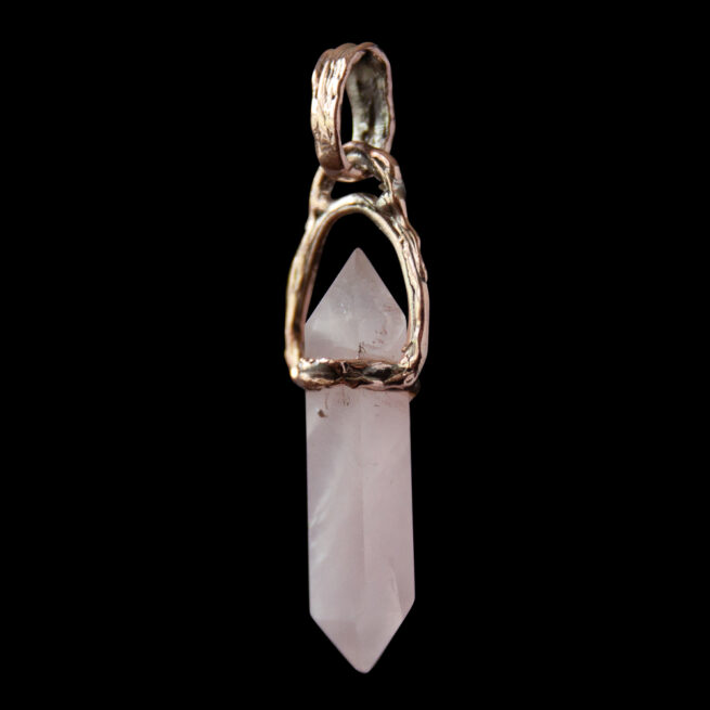 9K Gold Double-Terminated Rose Quartz Pendant - Image 6