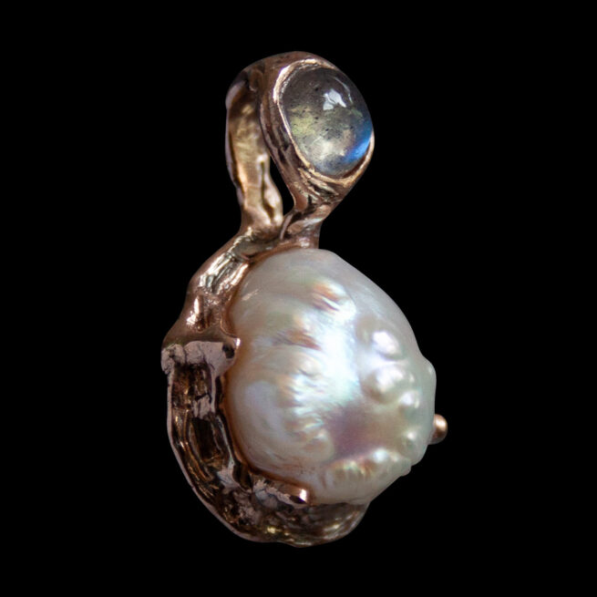 Pendentif Pierre de Lune Perle Or 9 Carats – Image 2