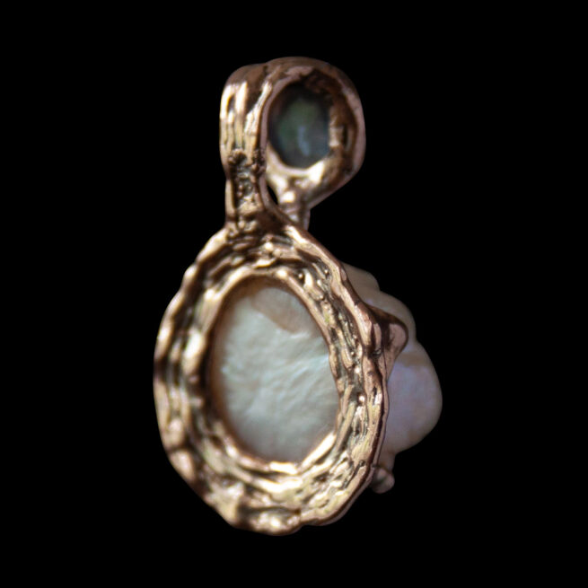 Pendentif Pierre de Lune Perle Or 9 Carats – Image 3