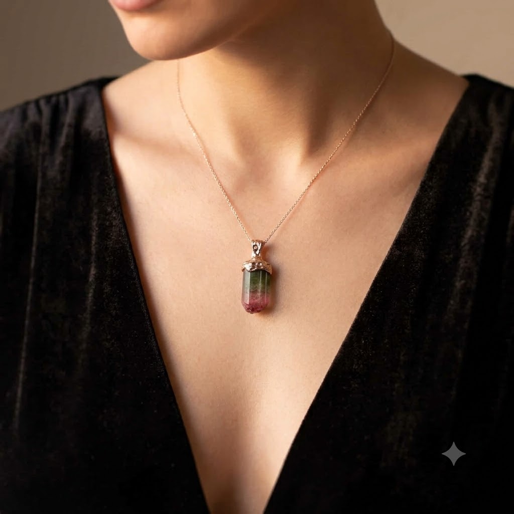 9K Gold Watermelon Tourmaline Pendant
