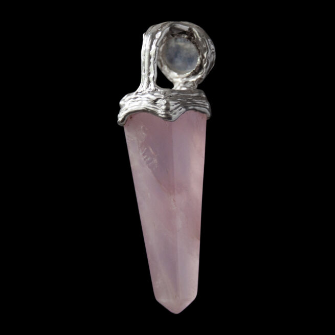 Rose Quartz Obelisk Moonstone Pendant - Image 3