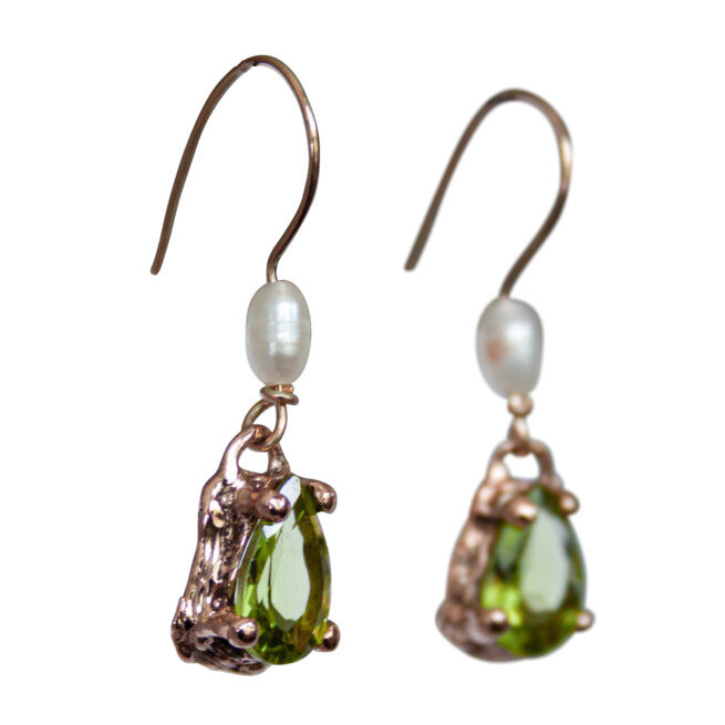 Boucles d'Oreille Péridot Perle Or 9 Carats – Image 2