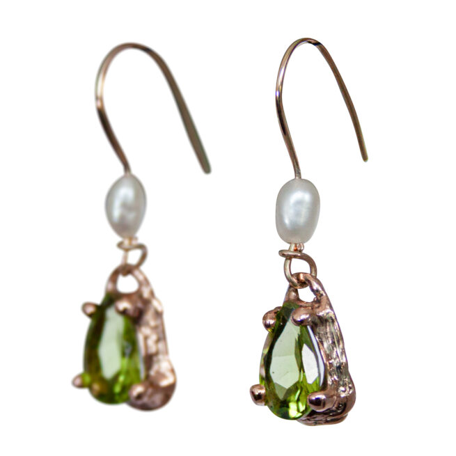 Boucles d'Oreille Péridot Perle Or 9 Carats – Image 3