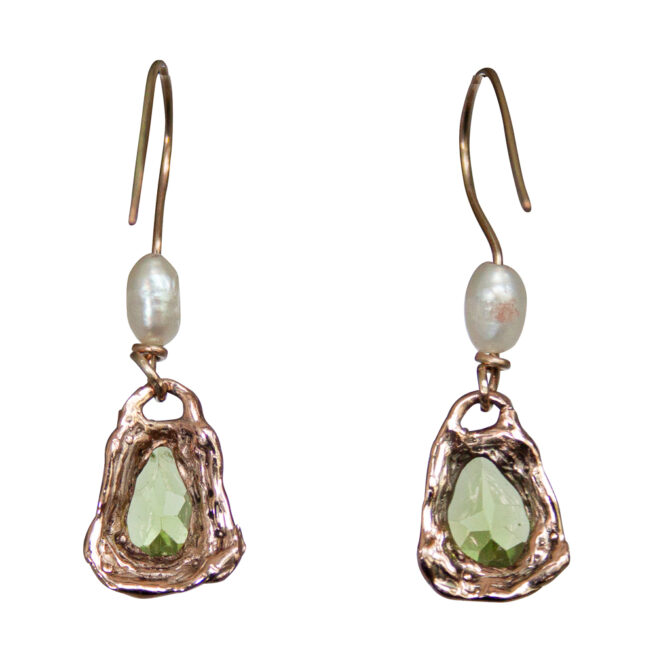 Boucles d'Oreille Péridot Perle Or 9 Carats – Image 4