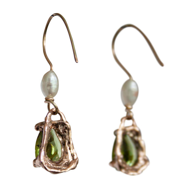 Boucles d'Oreille Péridot Perle Or 9 Carats – Image 5