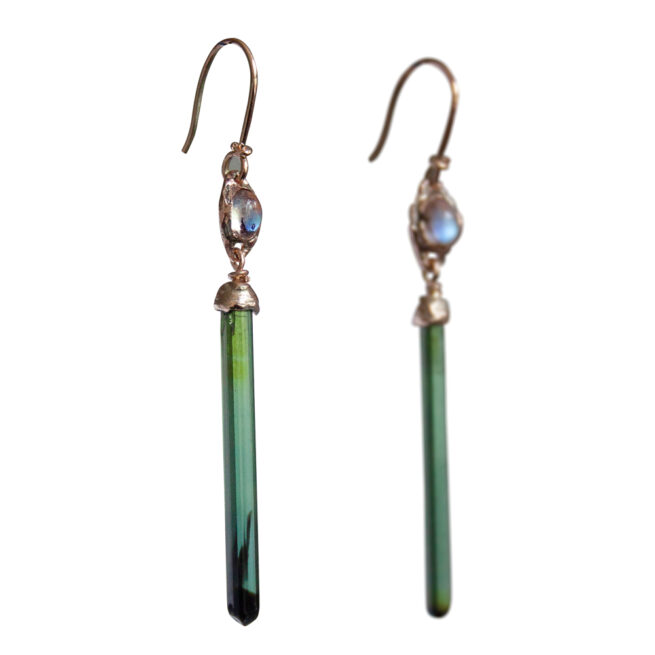 Boucles d'Oreille Tourmaline Labradorite Or 9 Carats – Image 2
