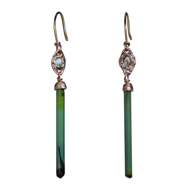 Boucles d'Oreille Tourmaline Labradorite Or 9 Carats – Image 4