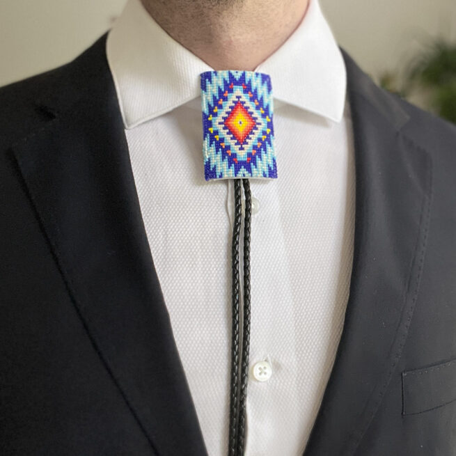 Beaded Bolo Tie - Blue - Image 3