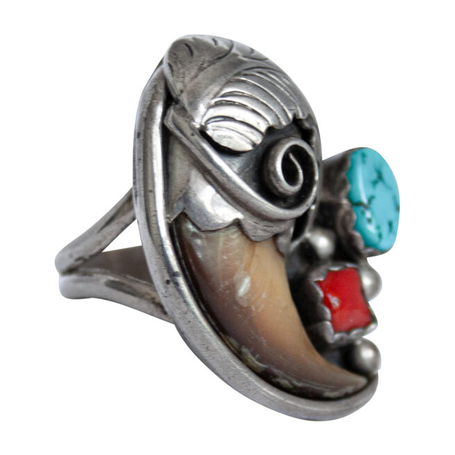 Bear Claw Turquoise Coral Ring - Image 2