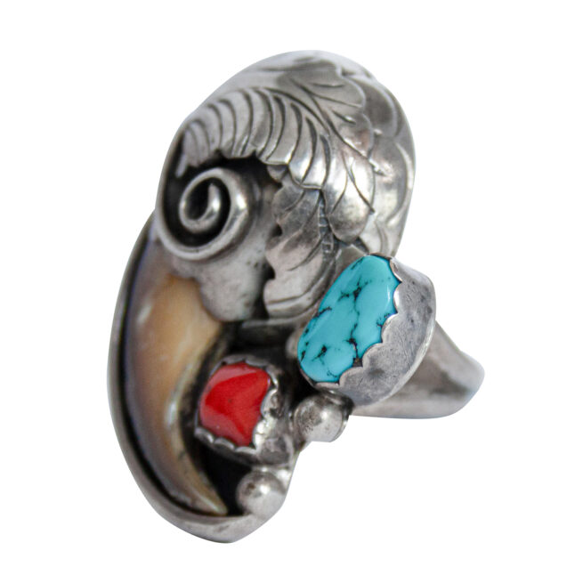 Bear Claw Turquoise Coral Ring - Image 3
