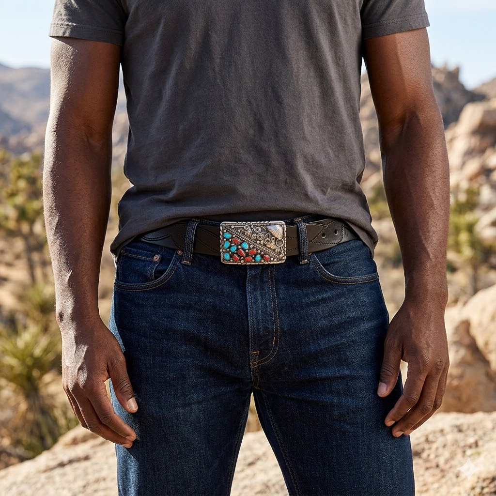 Rectangular Turquoise Coral Buckle