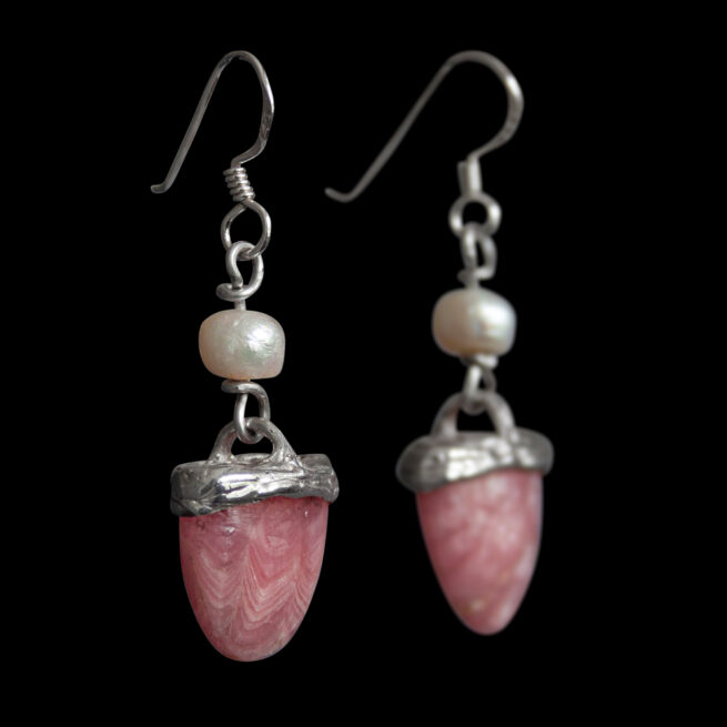 Rhodochrosite Pearl Silver Earrings - Image 2