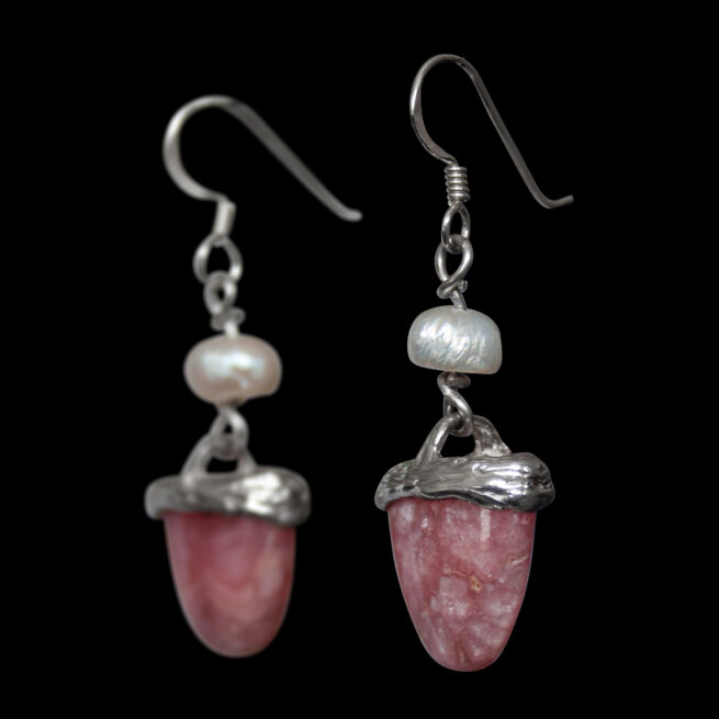 Rhodochrosite Pearl Silver Earrings - Image 3