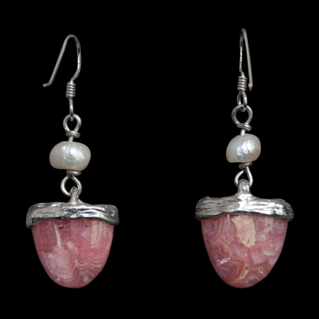 Rhodochrosite Pearl Silver Earrings - Image 4