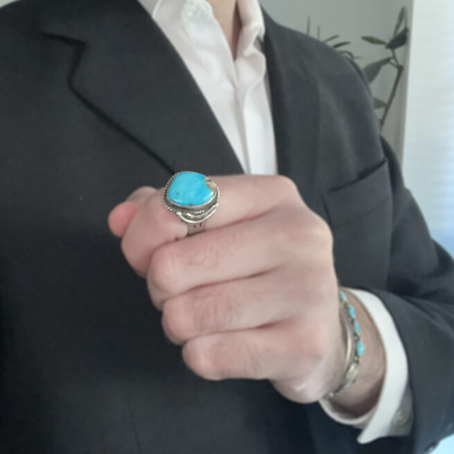 Silver Feather Turquoise Ring – Image 5