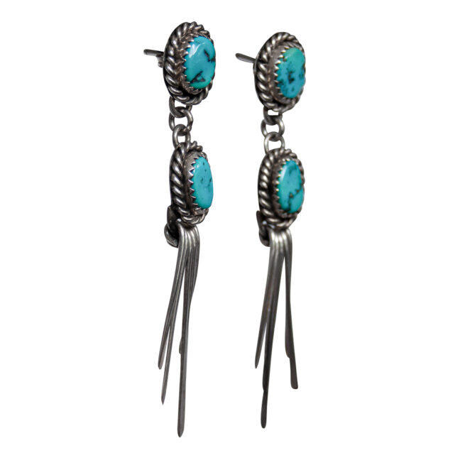 Boucles d'Oreille Turquoise Franges Argent – Image 2