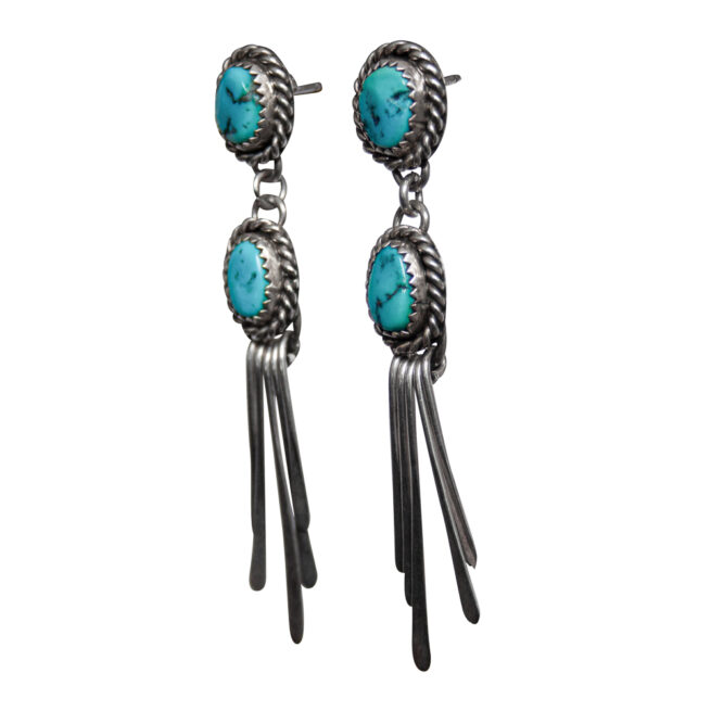 Boucles d'Oreille Turquoise Franges Argent – Image 3