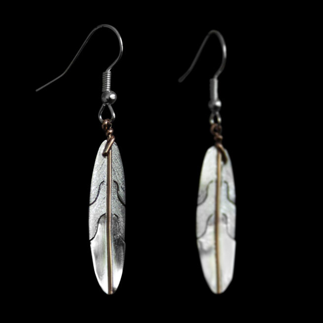 Gold Silver Feather Earrings - Image 2