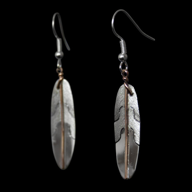 Gold Silver Feather Earrings - Image 3