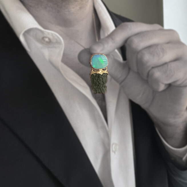 18K Gold Opal Moldavite Pendant - Image 7