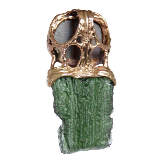 18K Gold Opal Moldavite Pendant - Image 5