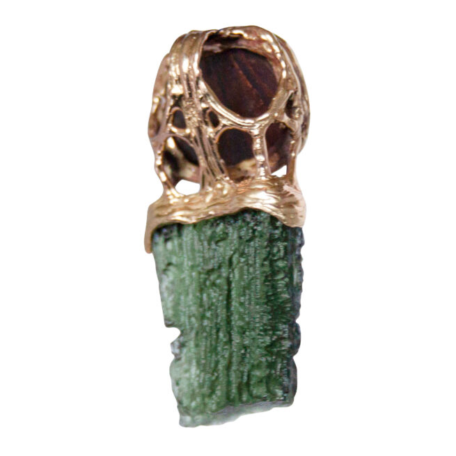 18K Gold Opal Moldavite Pendant - Image 4
