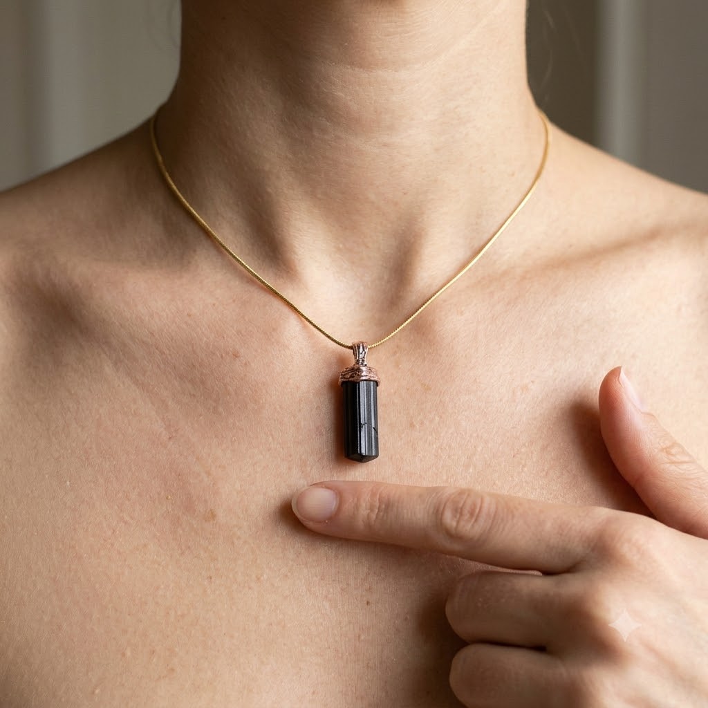 9K Gold Black Tourmaline Crystal