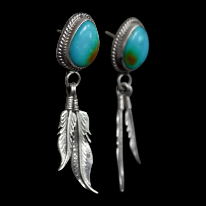 Bicolour Turquoise Feather Earrings - Image 2