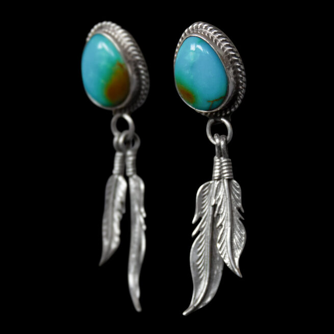 Bicolour Turquoise Feather Earrings - Image 3