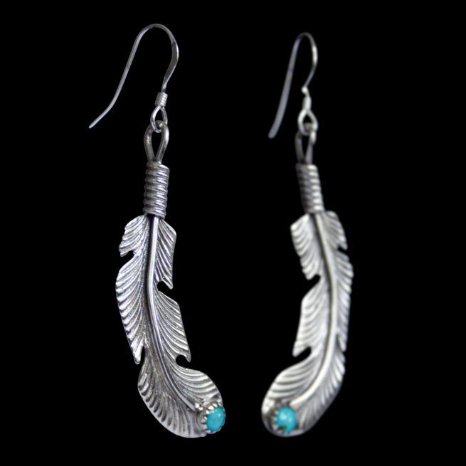 Curved Feather Turquoise Earrings - Image 2