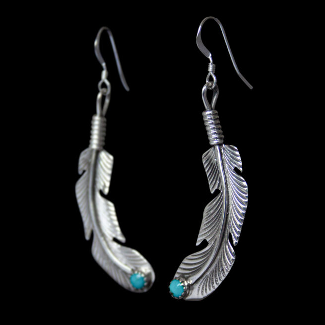 Curved Feather Turquoise Earrings - Image 3