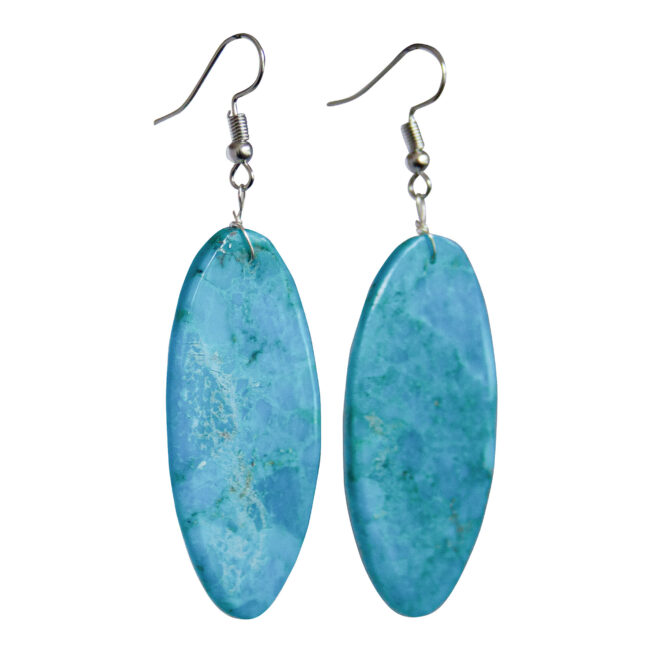 Turquoise Slab Oval Earrings - Image 2