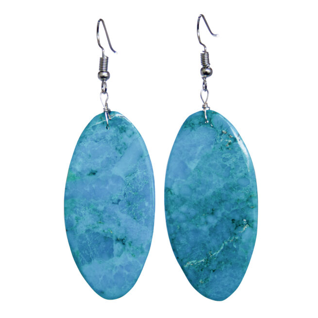 Turquoise Slab Oval Earrings - Image 4