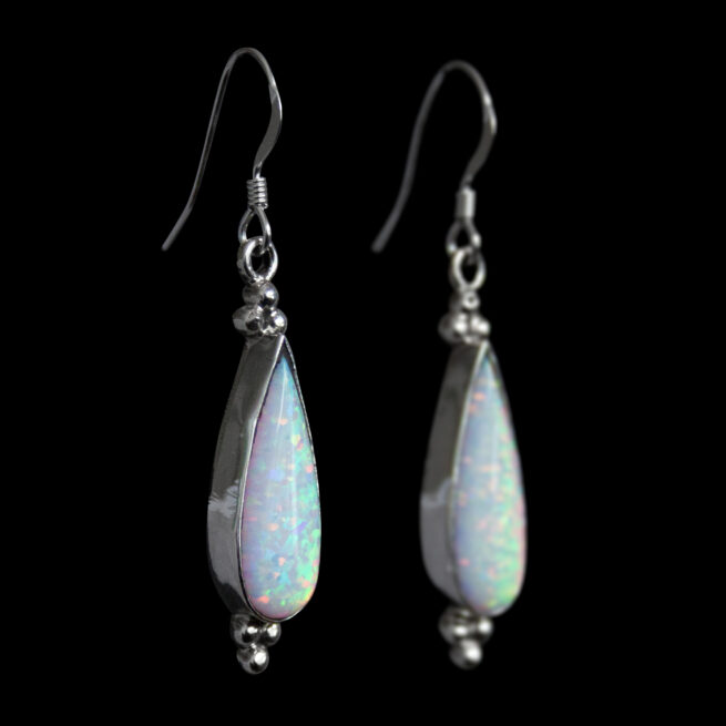 Boucles d'Oreille Argent Opale Blanche – Image 2
