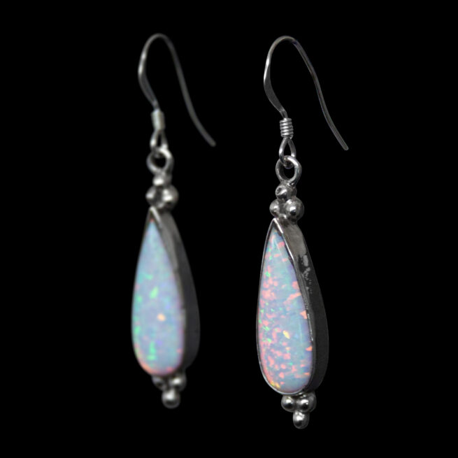 Boucles d'Oreille Argent Opale Blanche – Image 3